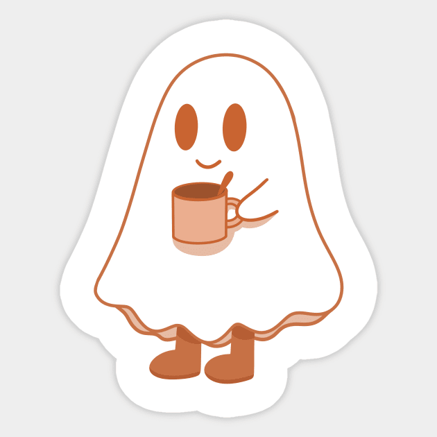 A cute ghost with a cup of tea/coffee/hot chocolate Sticker by loulou-artifex